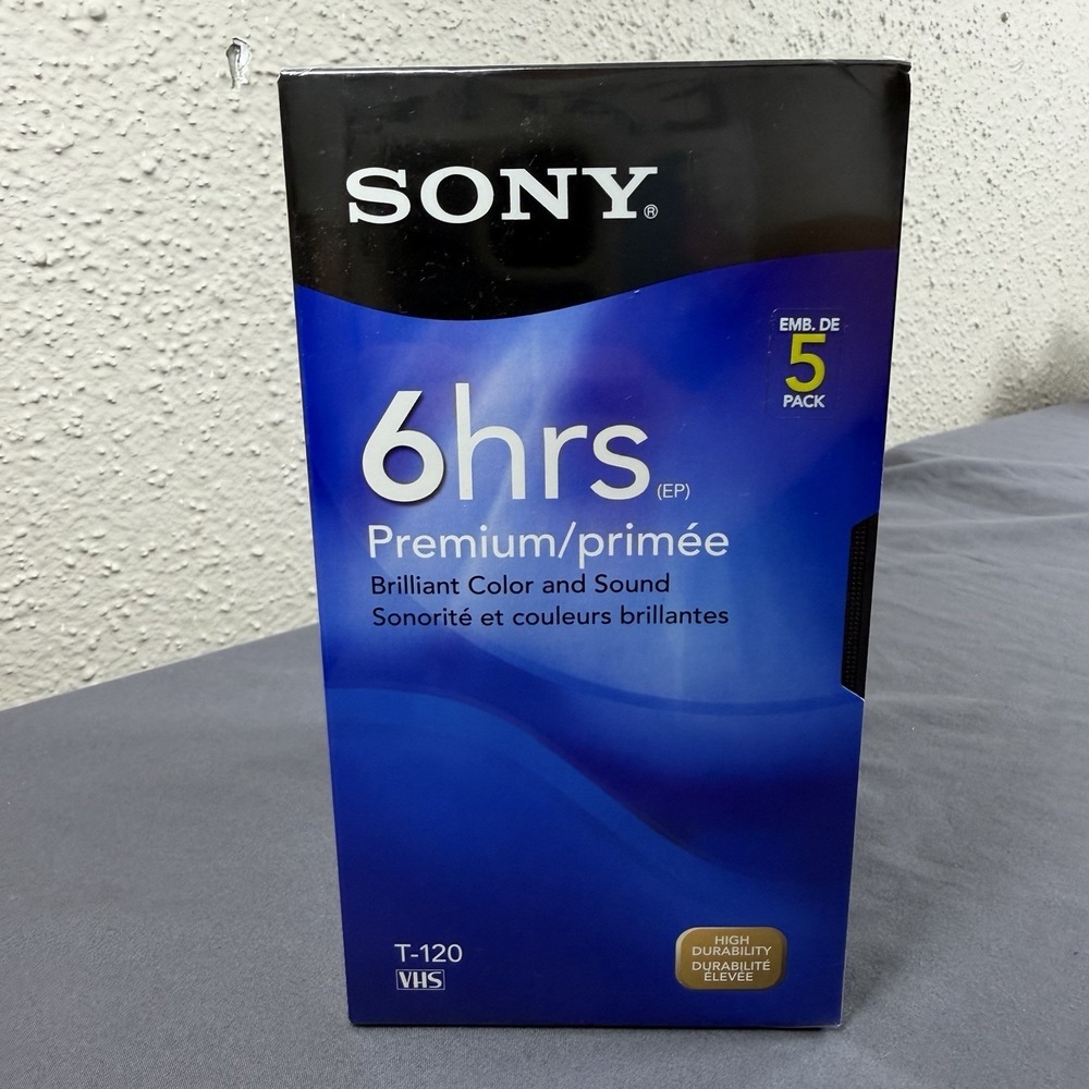 5 Pack Sony 6 Hrs Premium T-120 VHS VCR Tapes Blank New Sealed